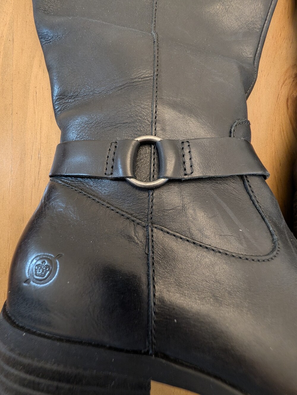 NWT Born Saddler Black Leather Wide-Calf Chunky Tread Heeled Boots Side Zip 10 - Picture 5 of 11